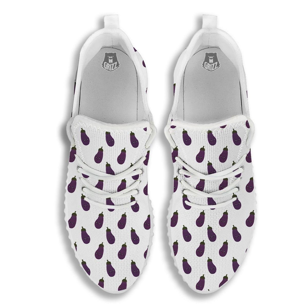 Eggplant Funny Print Pattern White Walking Shoes-grizzshop