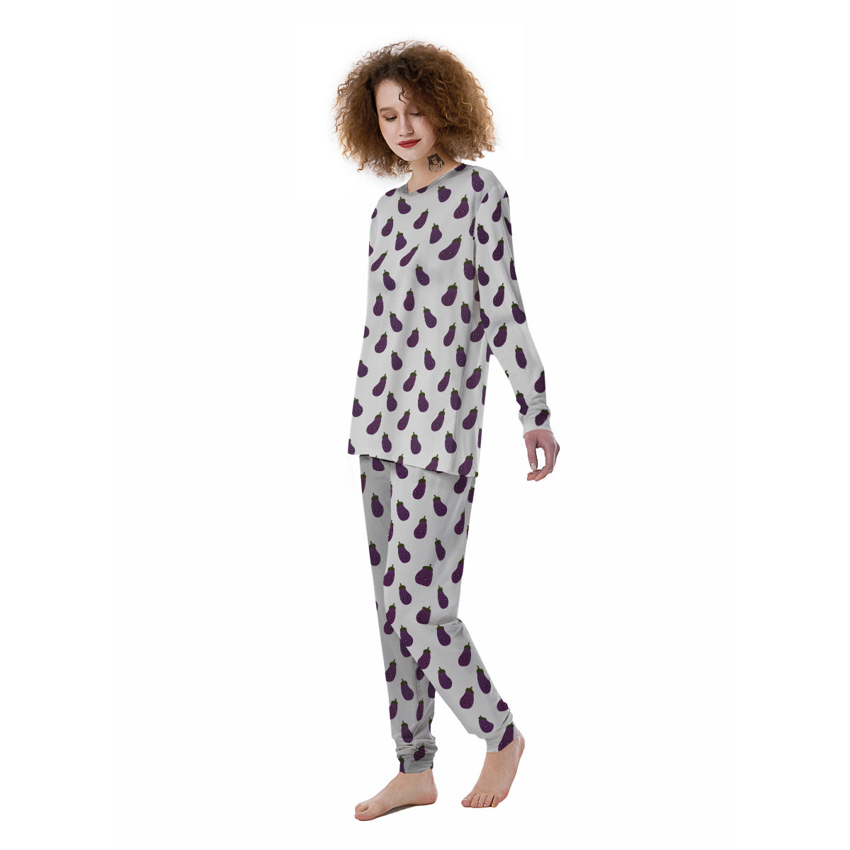 Eggplant Funny Print Pattern Women's Pajamas-grizzshop