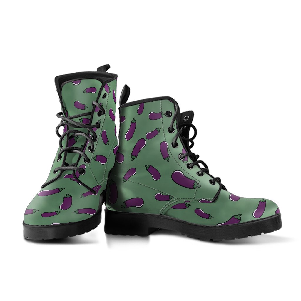 Eggplant Pattern Print Men Women Leather Boots-grizzshop