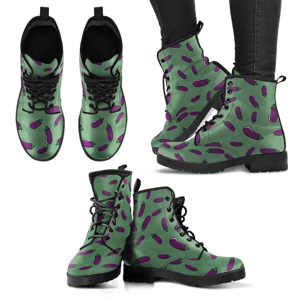Eggplant Pattern Print Men Women Leather Boots-grizzshop