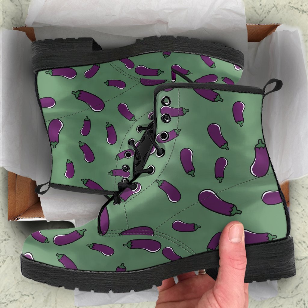 Eggplant Pattern Print Men Women Leather Boots-grizzshop