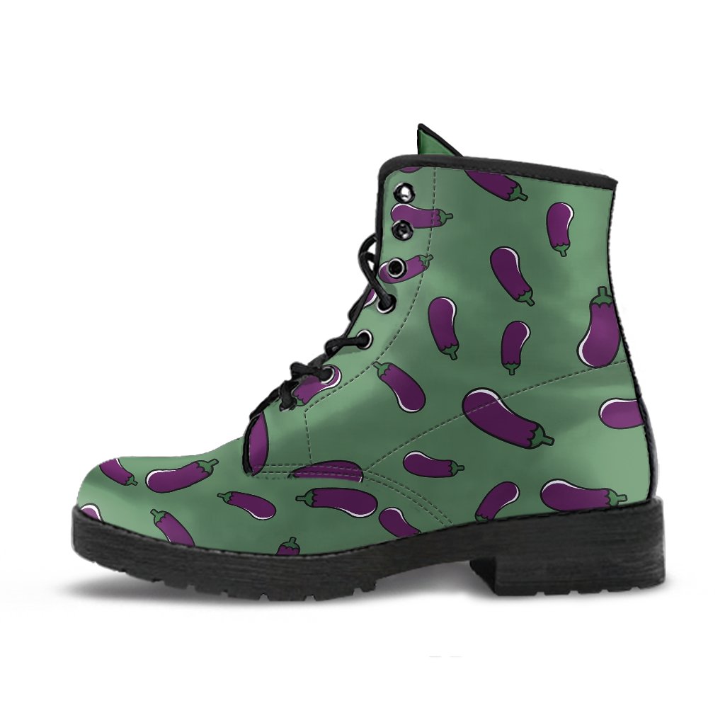 Eggplant Pattern Print Men Women Leather Boots-grizzshop