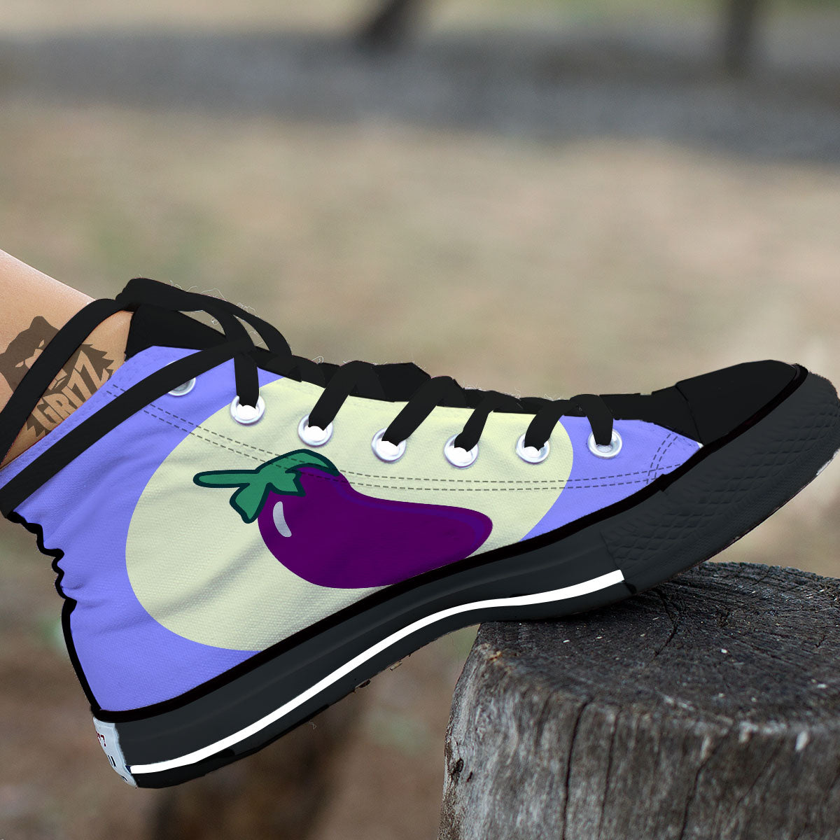Eggplant Print Black High Top Shoes-grizzshop