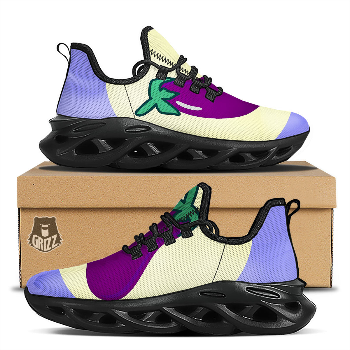 Eggplant Print Black Running Shoes-grizzshop