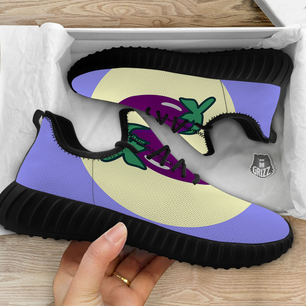 Eggplant Print Black Walking Shoes-grizzshop