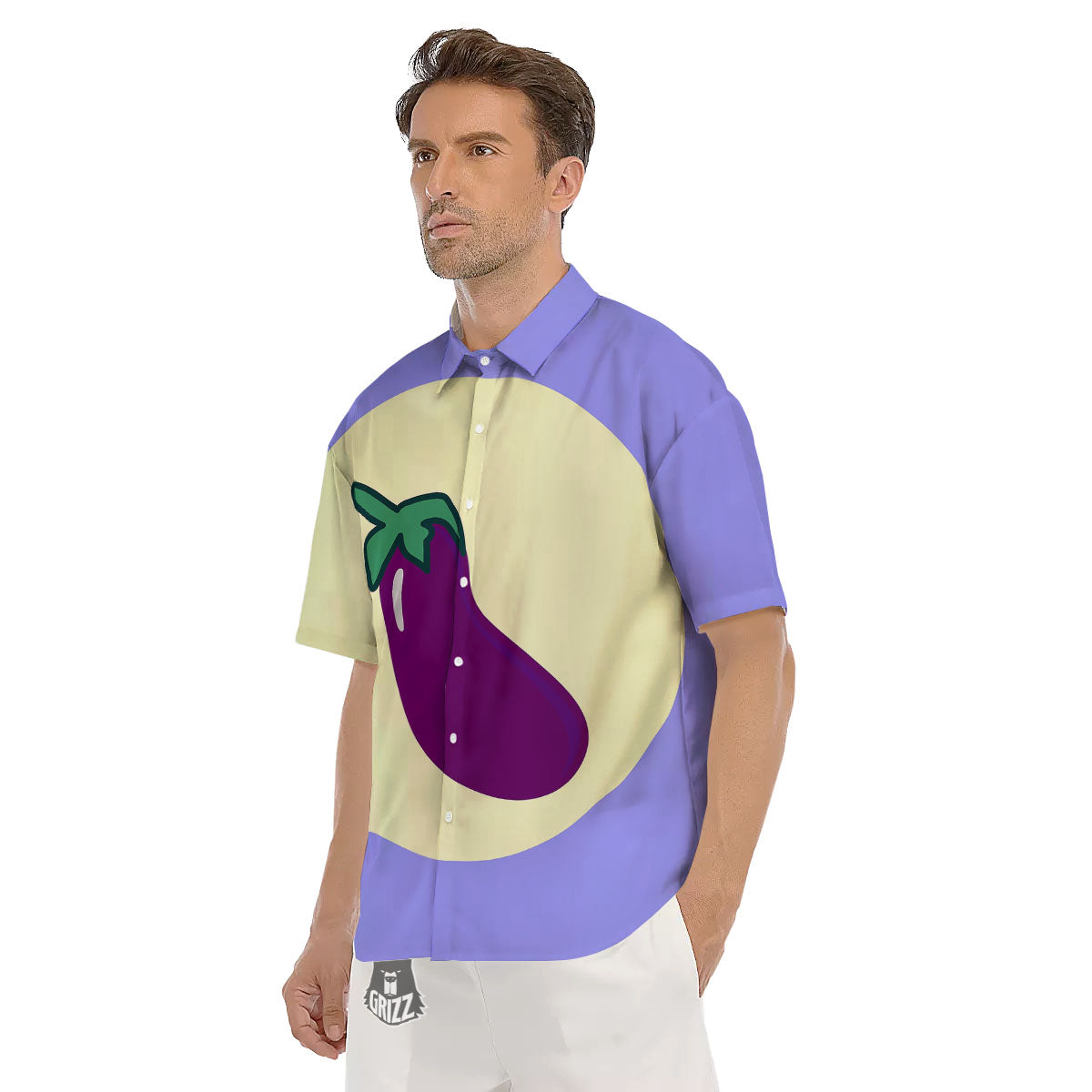 Eggplant Print Men's Short Sleeve Shirts-grizzshop