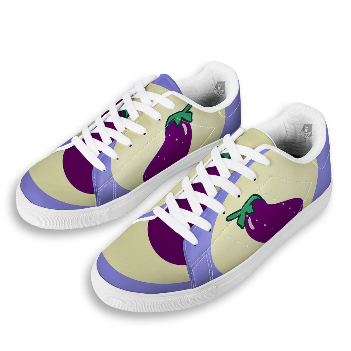 Eggplant Print White Low Top Sneakers-grizzshop