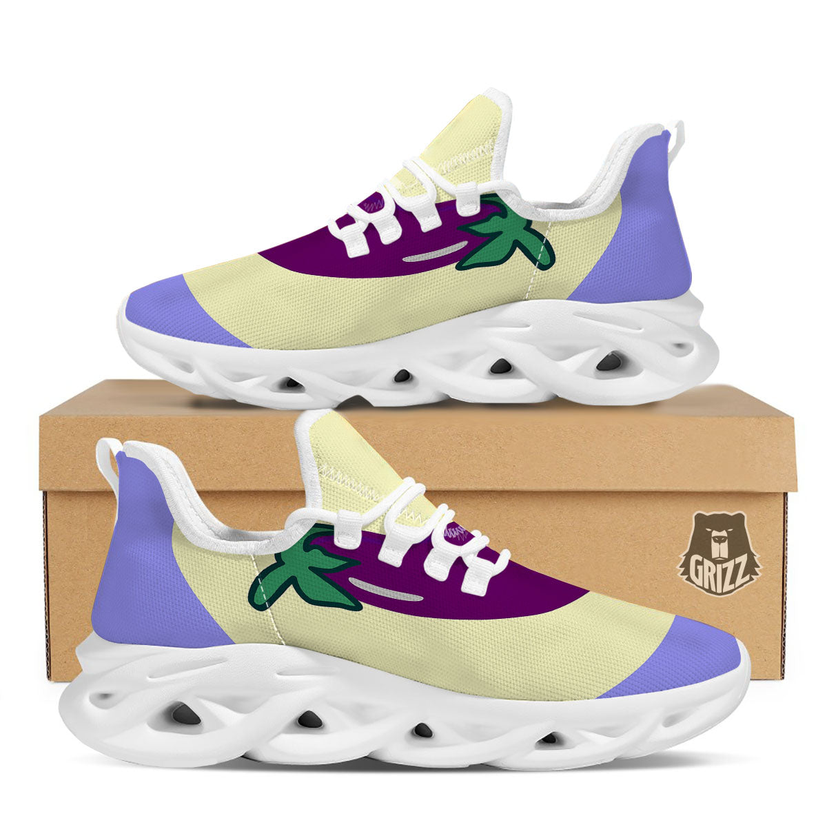 Eggplant Print White Running Shoes-grizzshop