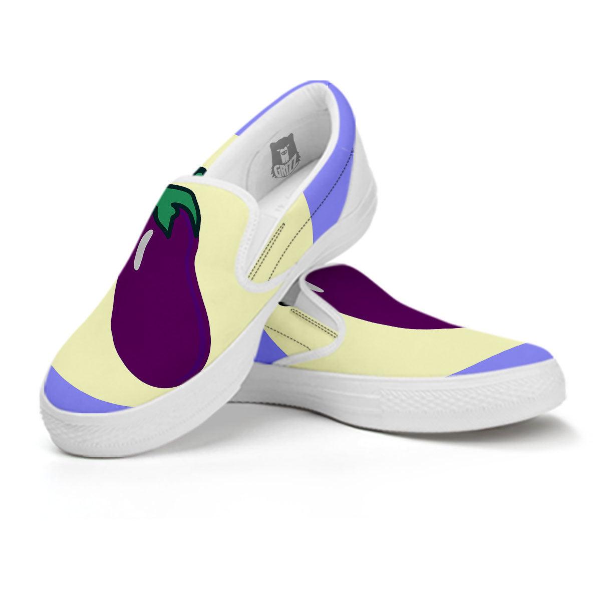Eggplant Print White Slip On Shoes-grizzshop