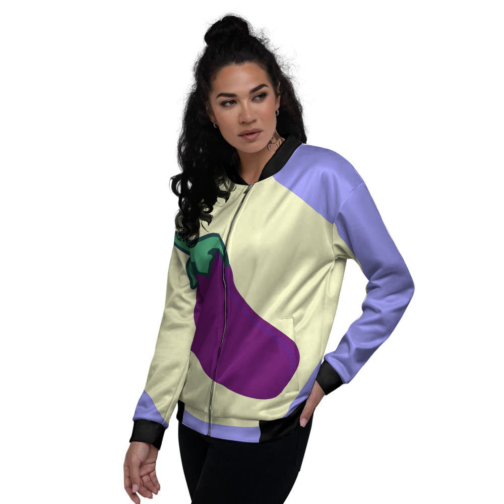 Eggplant Print Women's Bomber Jacket-grizzshop