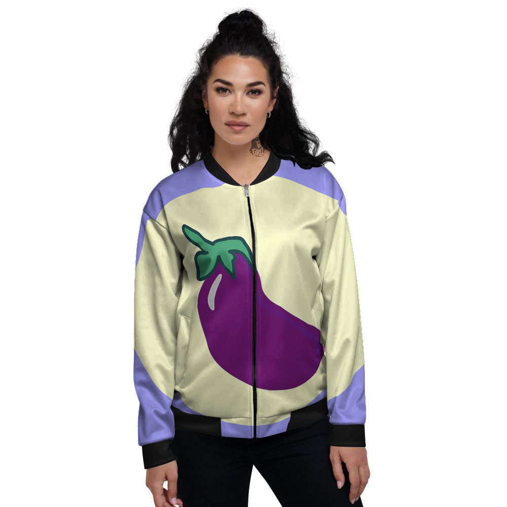Eggplant Print Women's Bomber Jacket-grizzshop