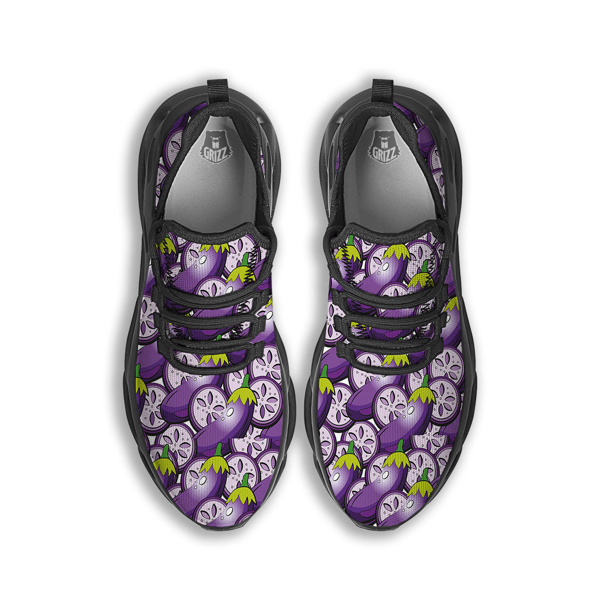 Eggplant Purple Print Pattern Black Running Shoes-grizzshop