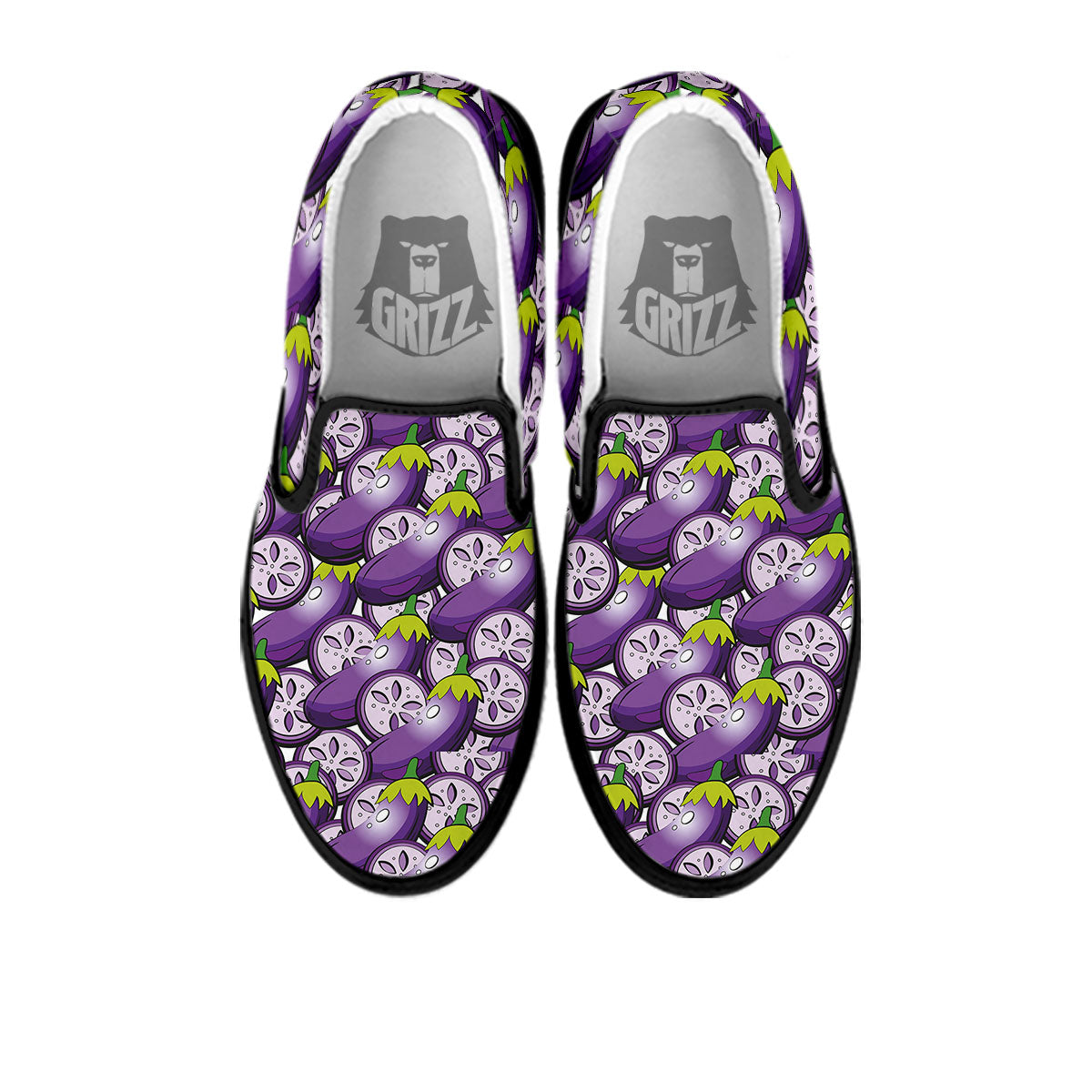 Eggplant Purple Print Pattern Black Slip On Shoes-grizzshop