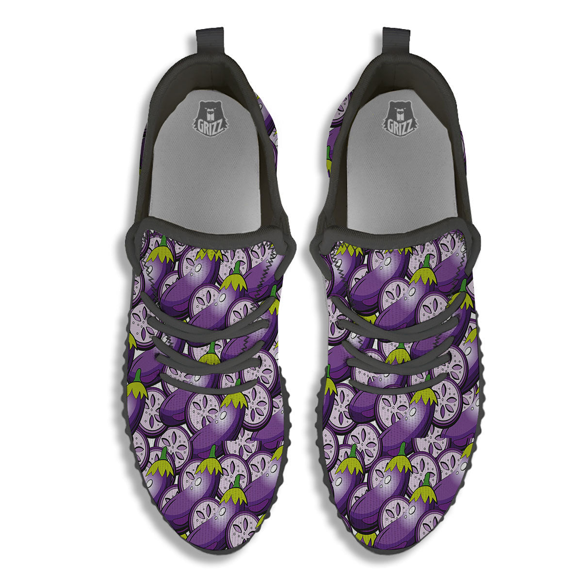 Eggplant Purple Print Pattern Black Walking Shoes-grizzshop
