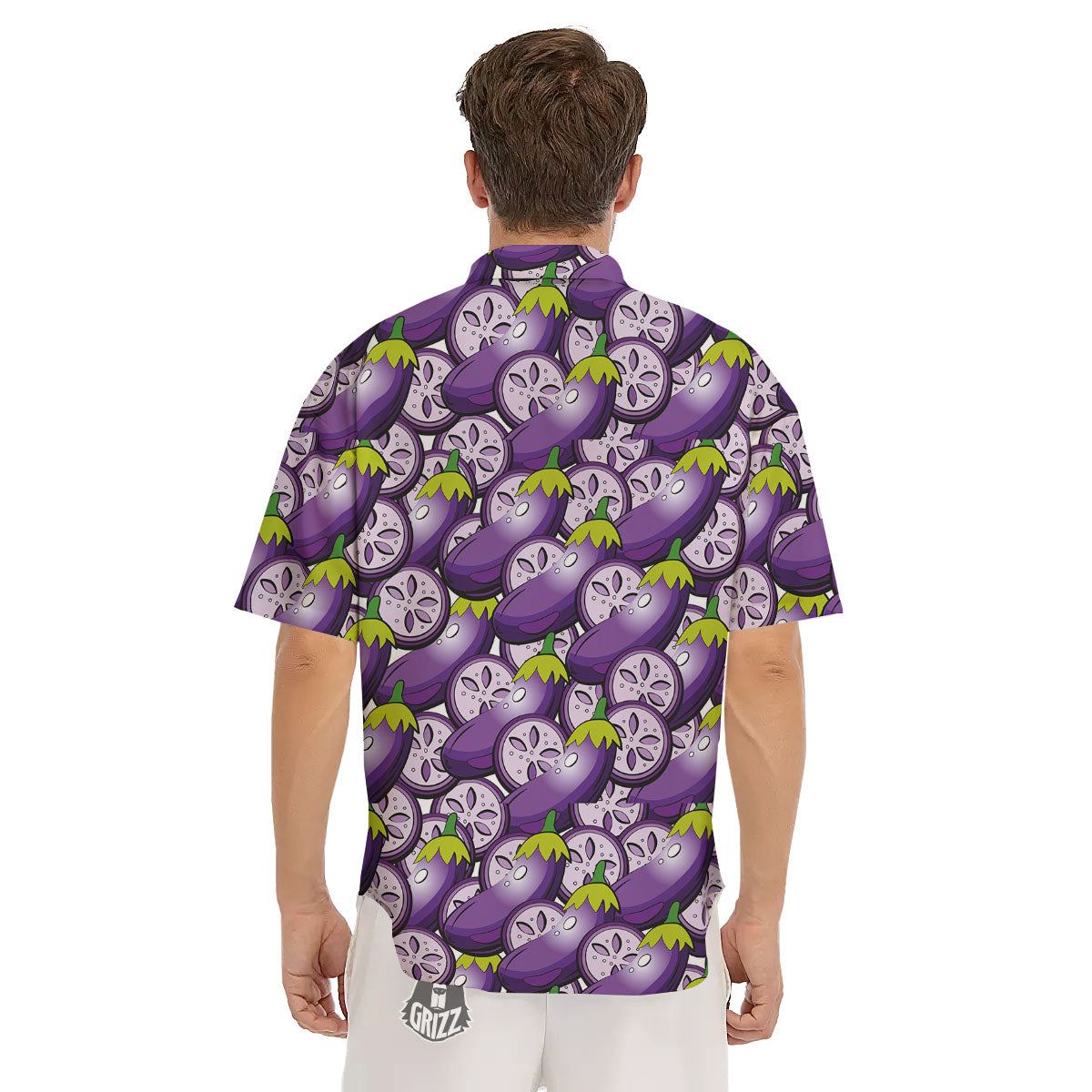 Eggplant Purple Print Pattern Men's Short Sleeve Shirts-grizzshop