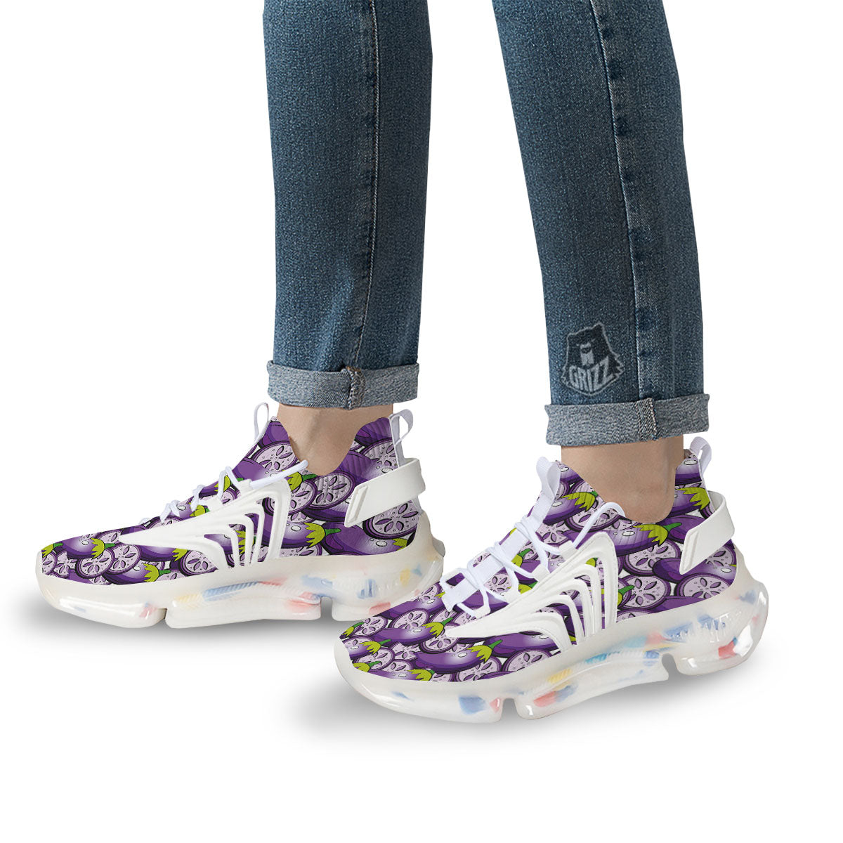 Eggplant Purple Print Pattern White Gym Shoes-grizzshop