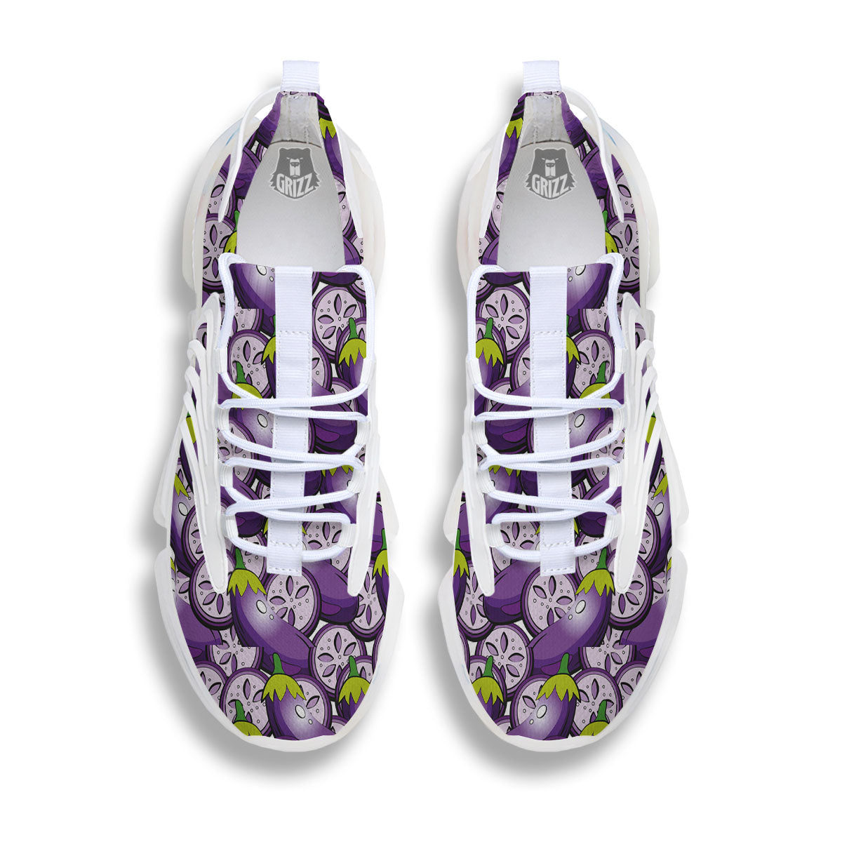 Eggplant Purple Print Pattern White Gym Shoes-grizzshop