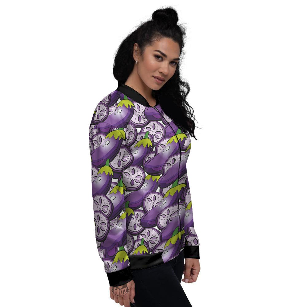 Eggplant Purple Print Pattern Women's Bomber Jacket-grizzshop