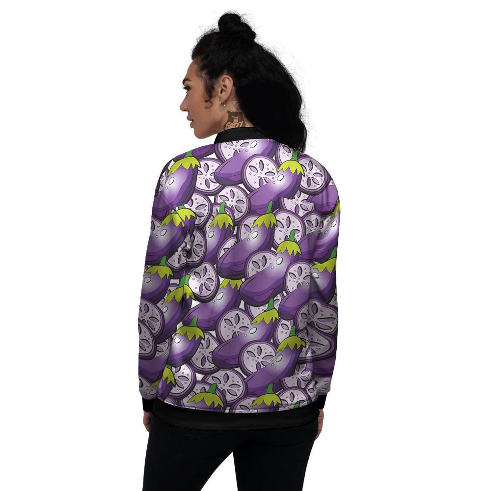 Eggplant Purple Print Pattern Women's Bomber Jacket-grizzshop