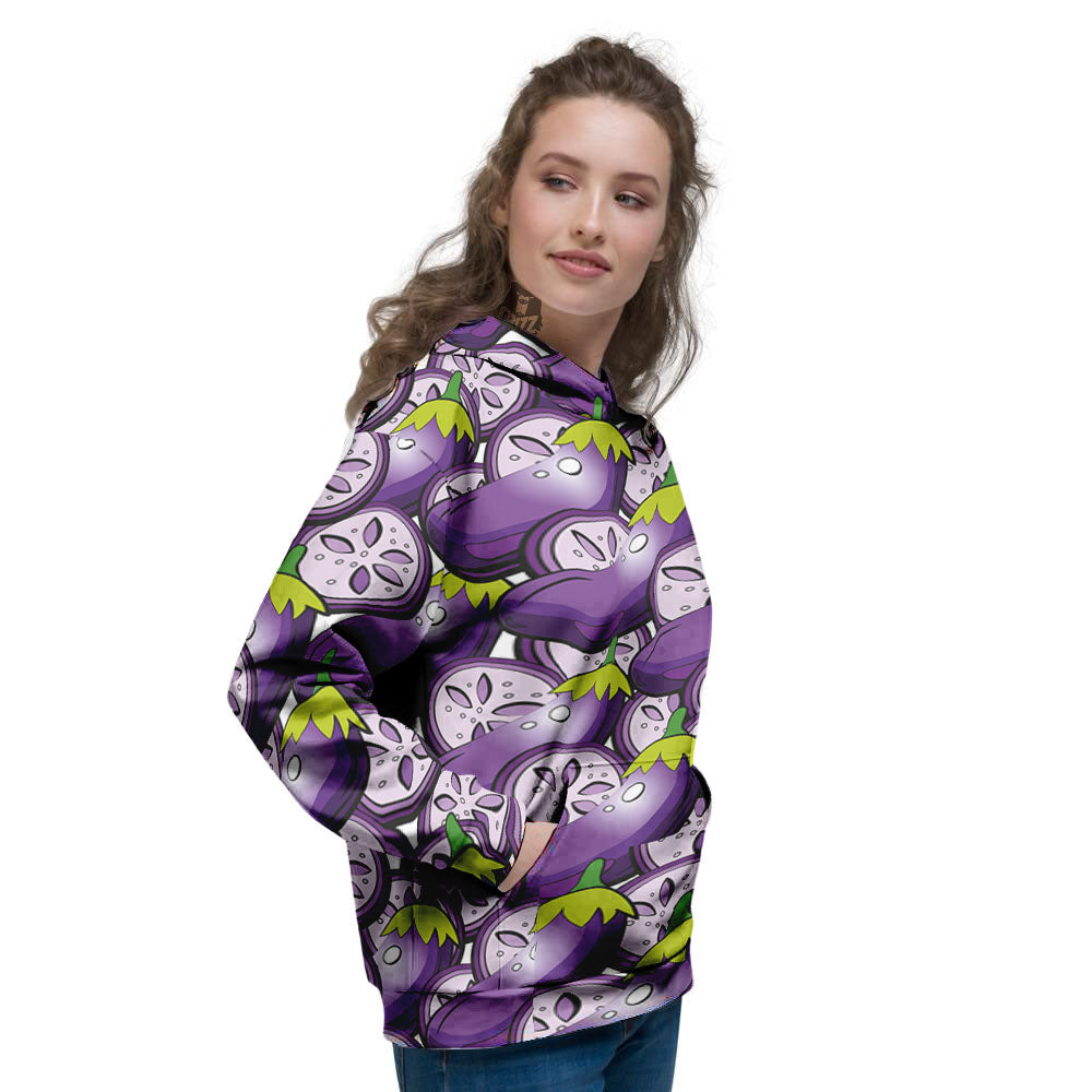 Eggplant Purple Print Pattern Women's Hoodie-grizzshop