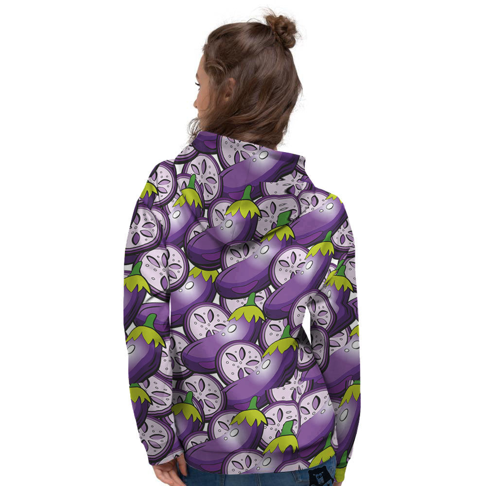 Eggplant Purple Print Pattern Women's Hoodie-grizzshop