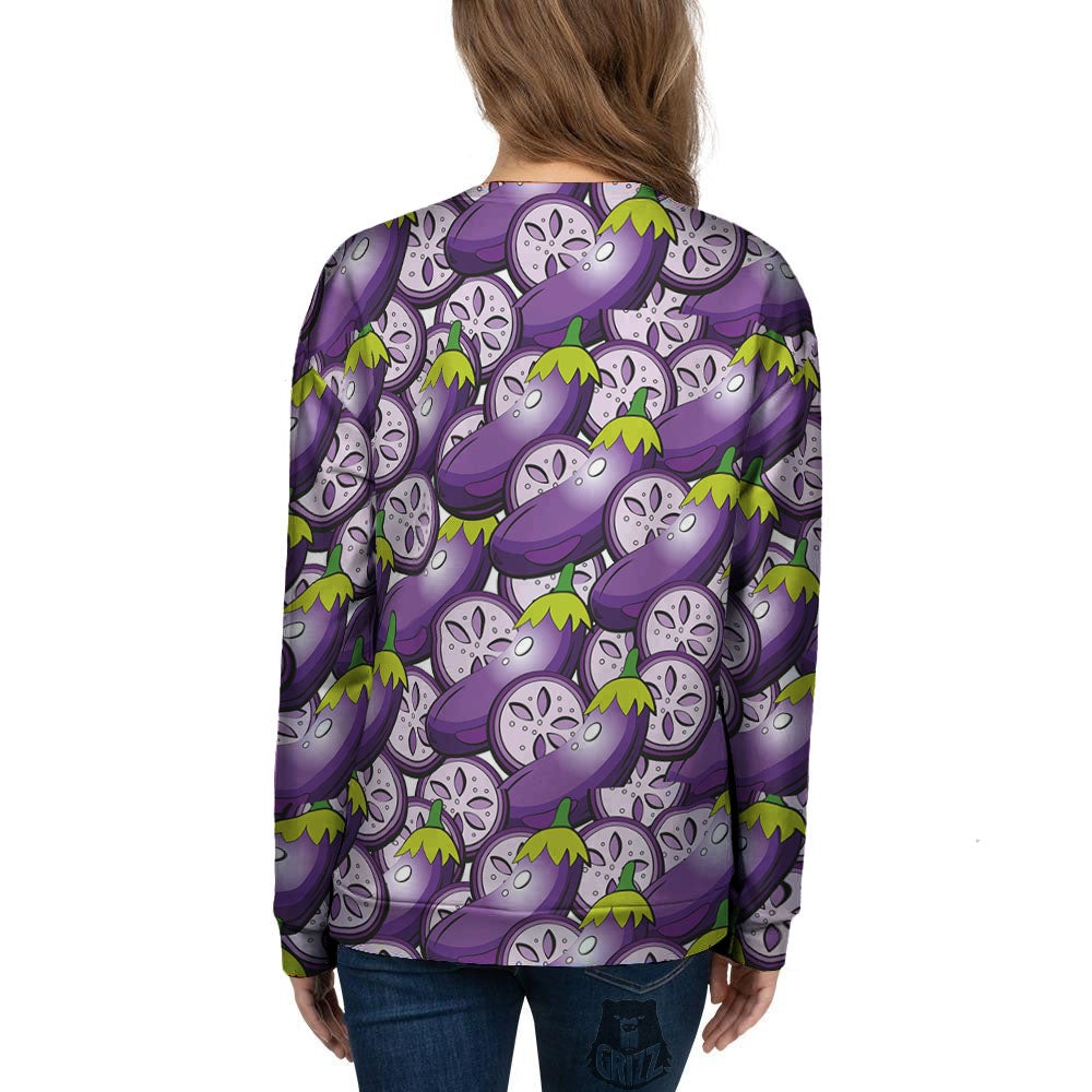 Eggplant Purple Print Pattern Women's Sweatshirt-grizzshop