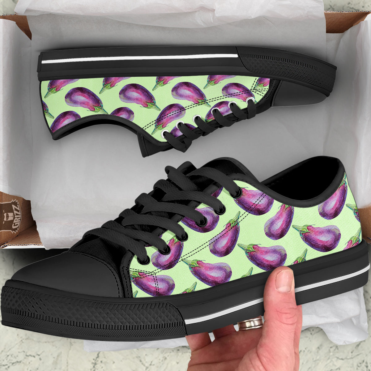 Eggplant Watercolor Pattern Black Low Top Shoes-grizzshop