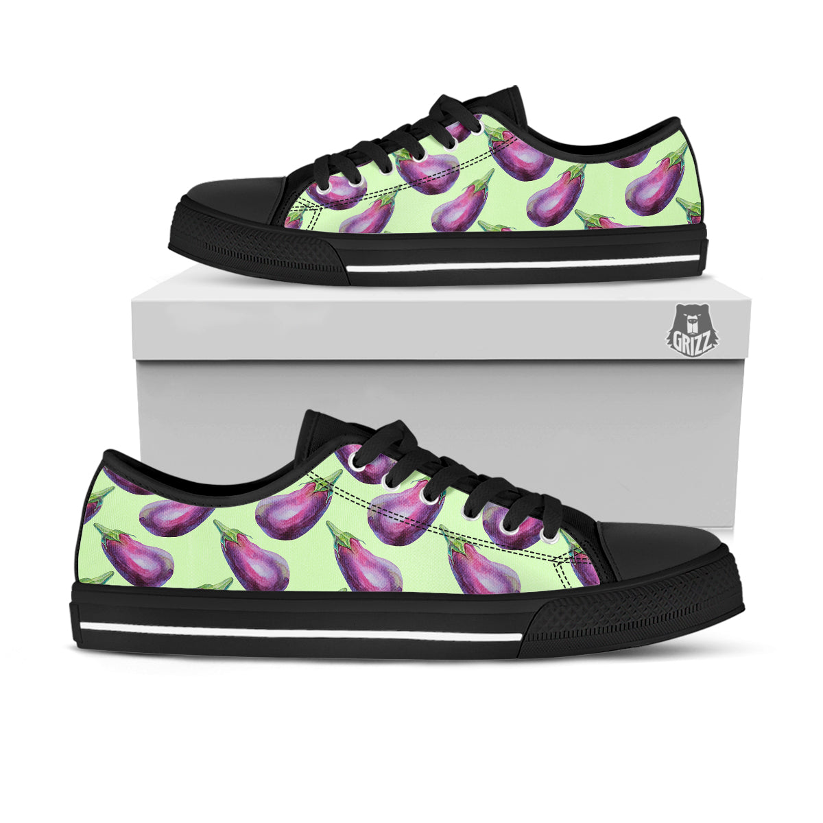 Eggplant Watercolor Pattern Black Low Top Shoes-grizzshop