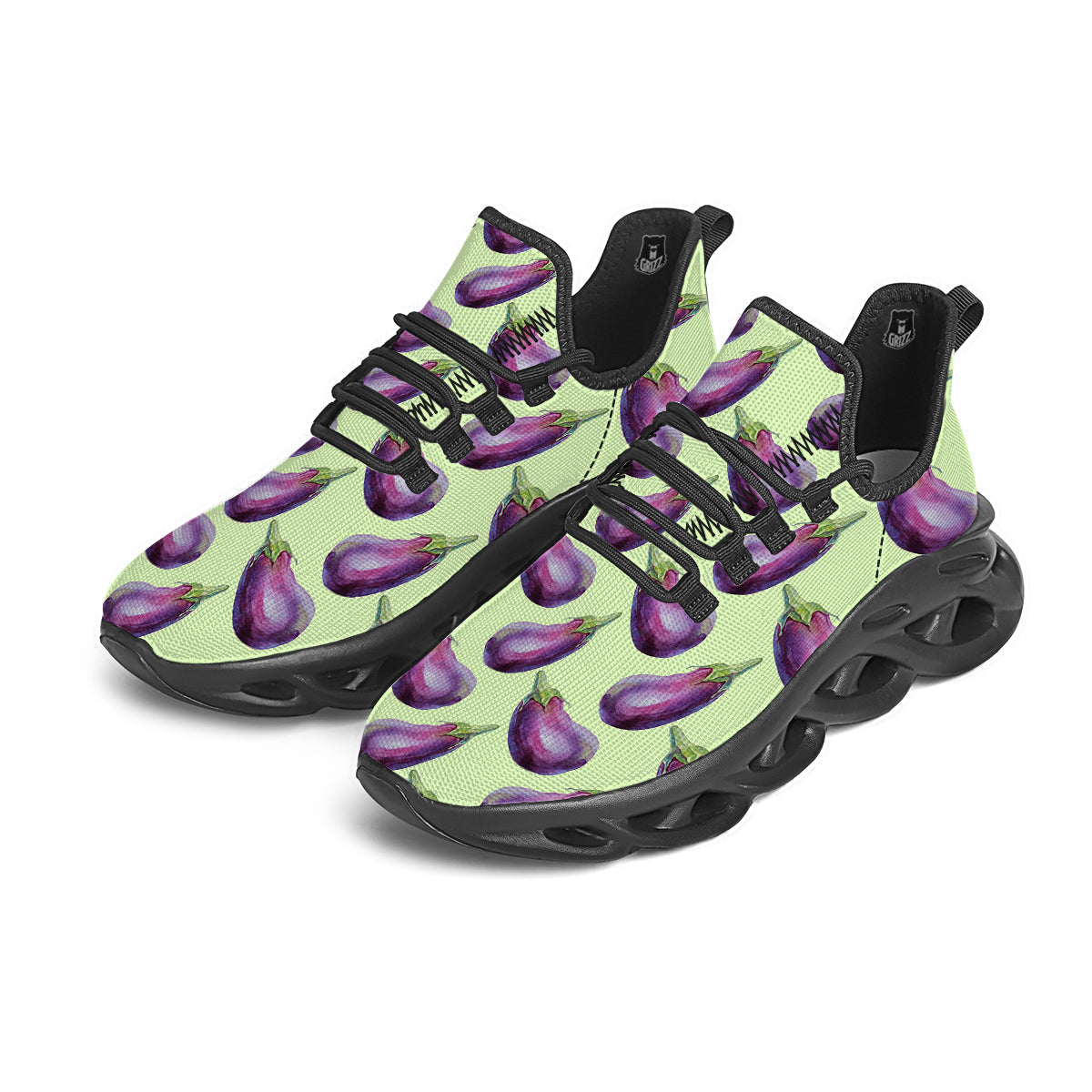 Eggplant Watercolor Pattern Black Running Shoes-grizzshop