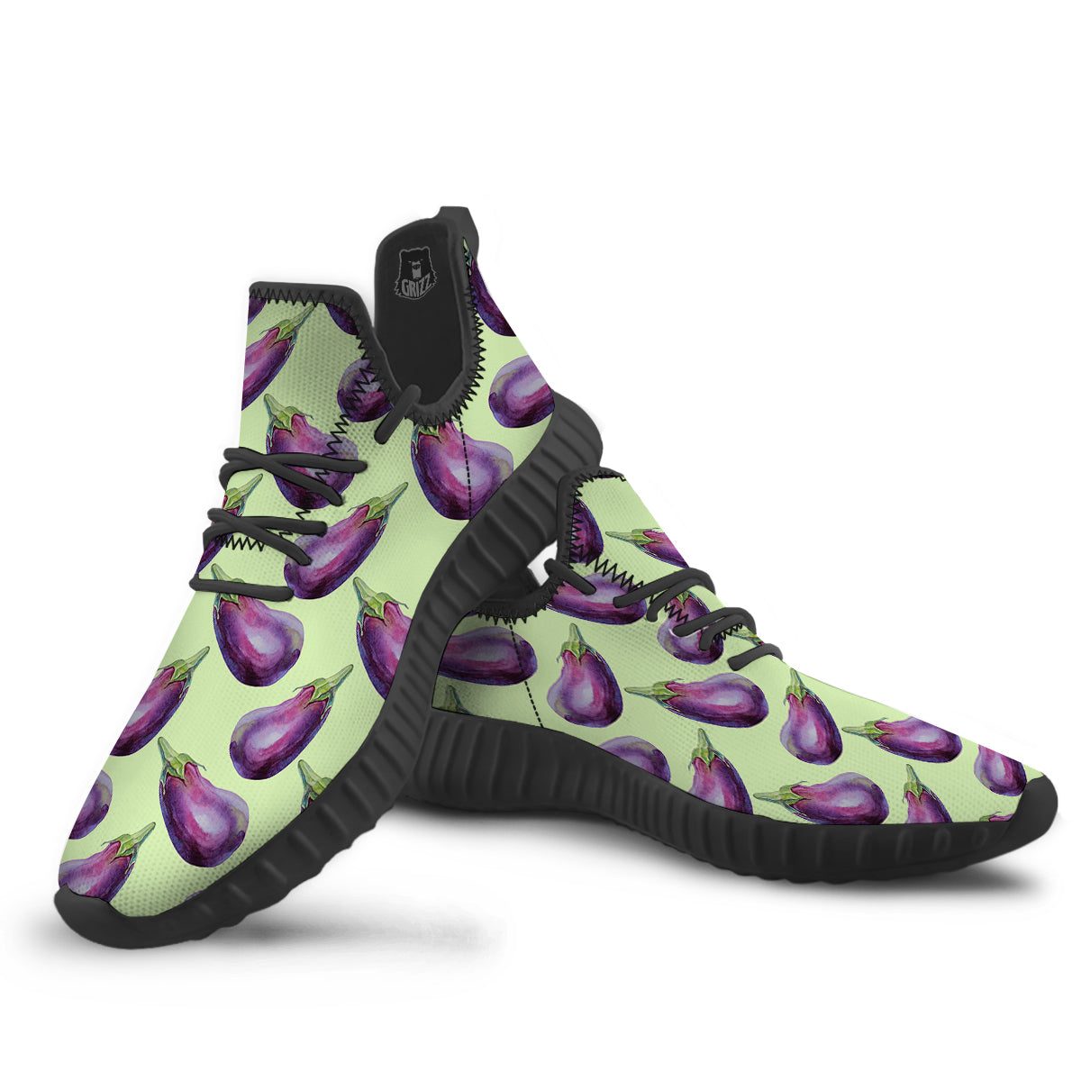 Eggplant Watercolor Pattern Black Walking Shoes-grizzshop