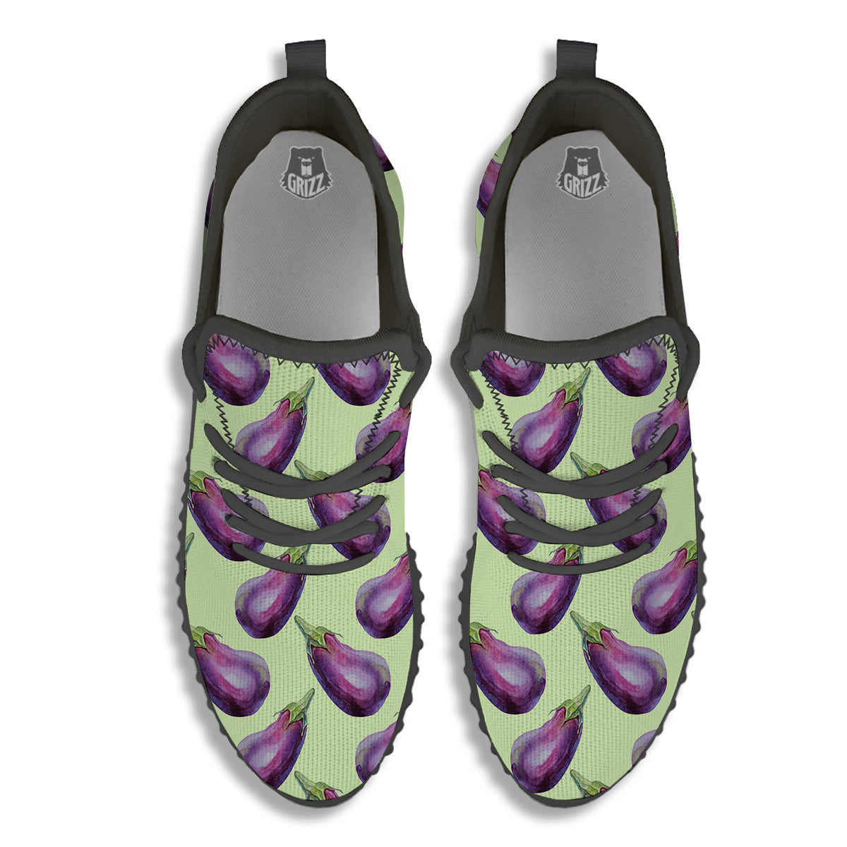 Eggplant Watercolor Pattern Black Walking Shoes-grizzshop