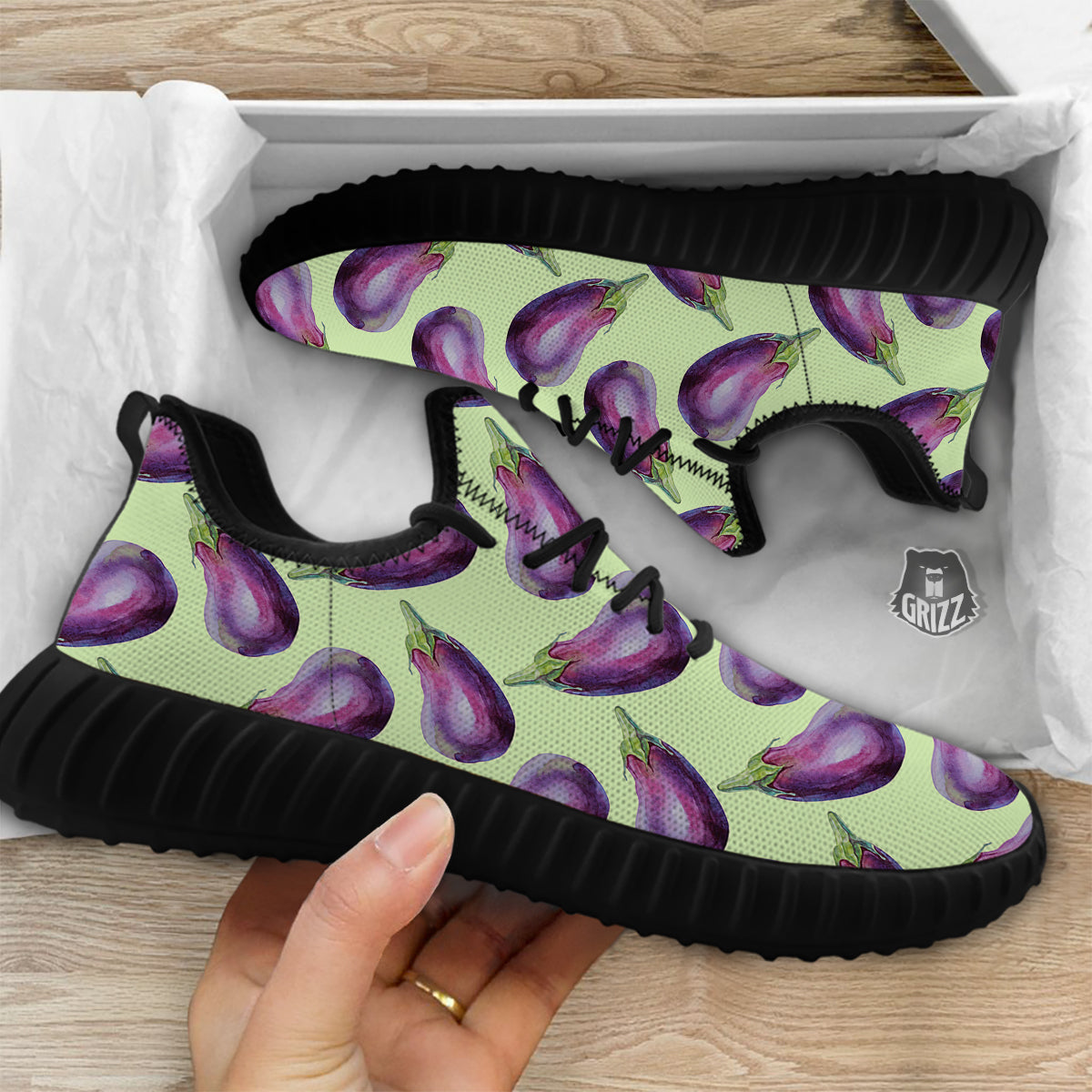 Eggplant Watercolor Pattern Black Walking Shoes-grizzshop