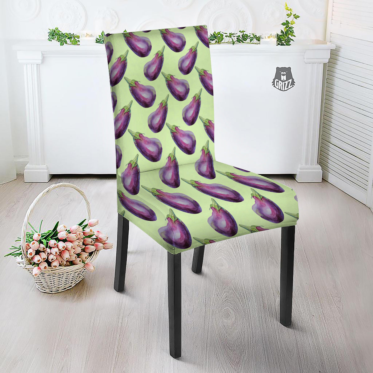 Eggplant Watercolor Pattern Dining Chair Slipcover-grizzshop
