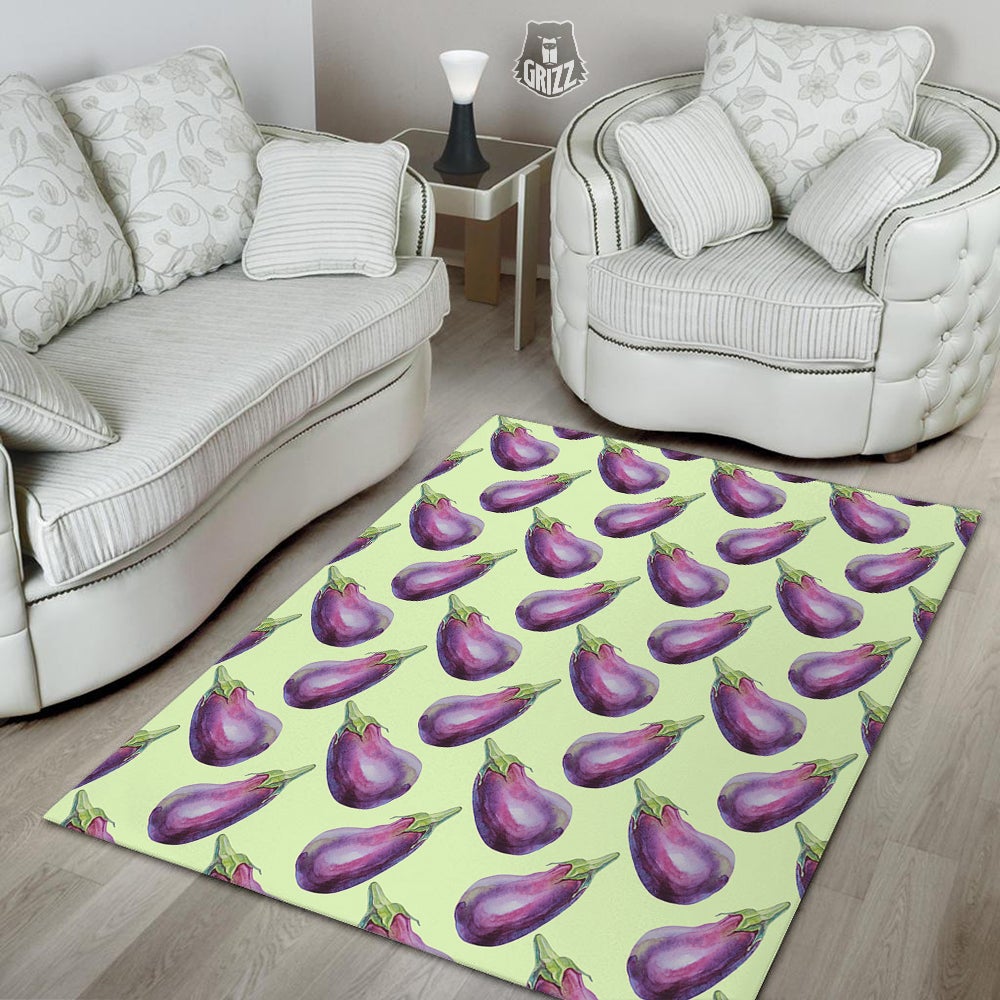 Eggplant Watercolor Pattern Floor Mat-grizzshop