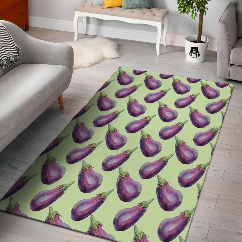 Eggplant Watercolor Pattern Floor Mat-grizzshop