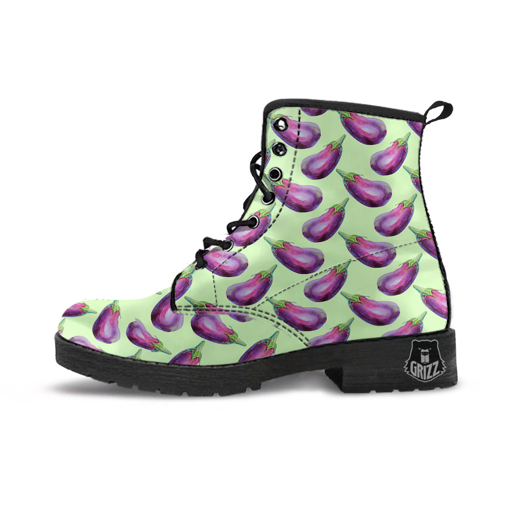 Eggplant Watercolor Pattern Leather Boots-grizzshop