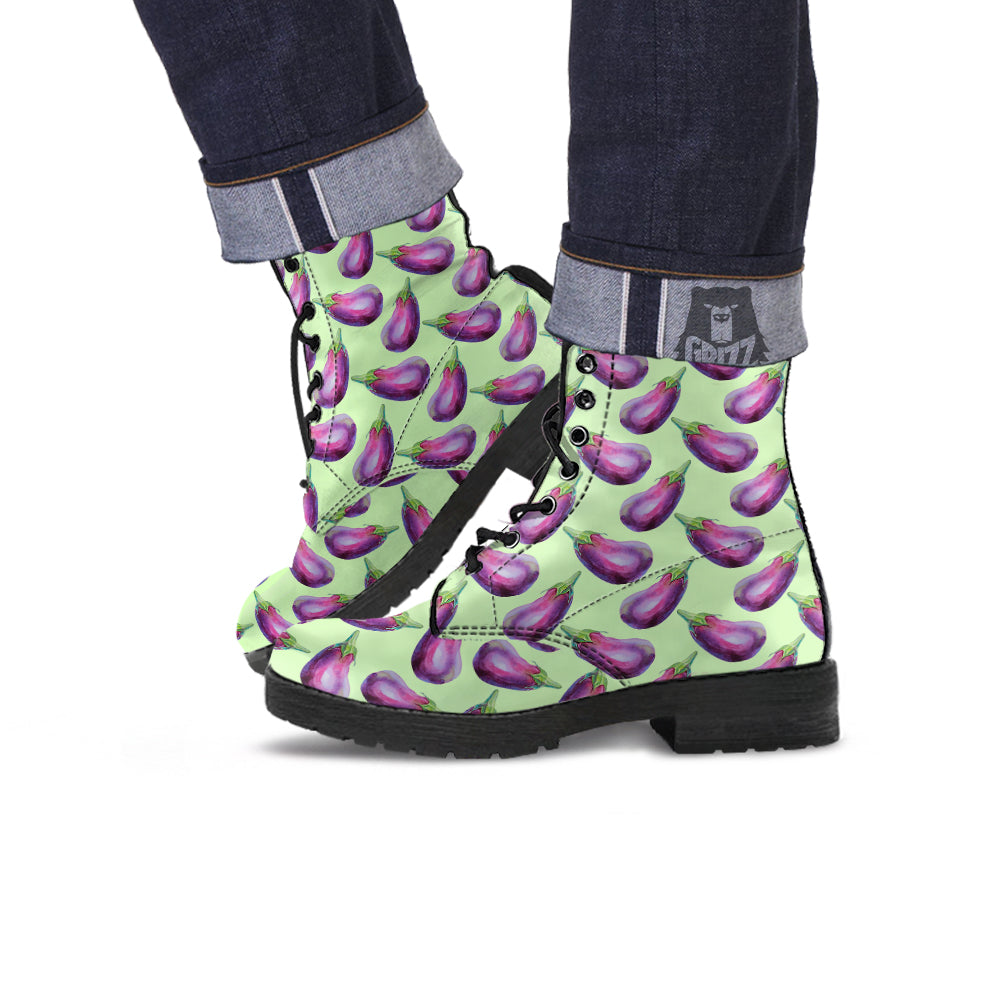 Eggplant Watercolor Pattern Leather Boots-grizzshop