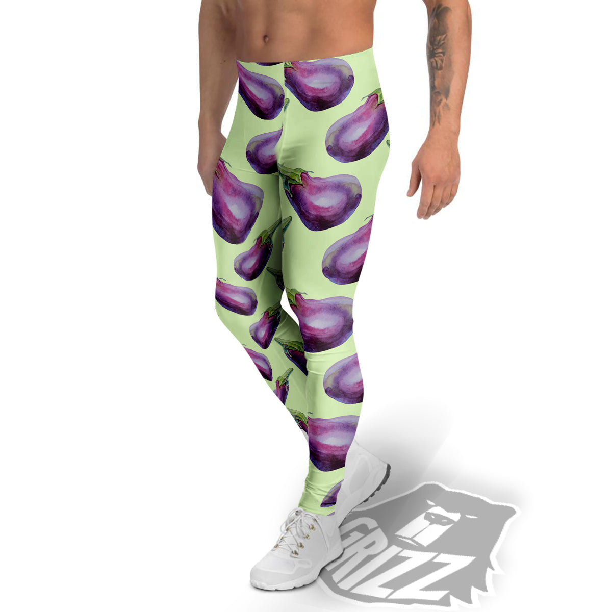 Eggplant Watercolor Pattern Men's Leggings-grizzshop