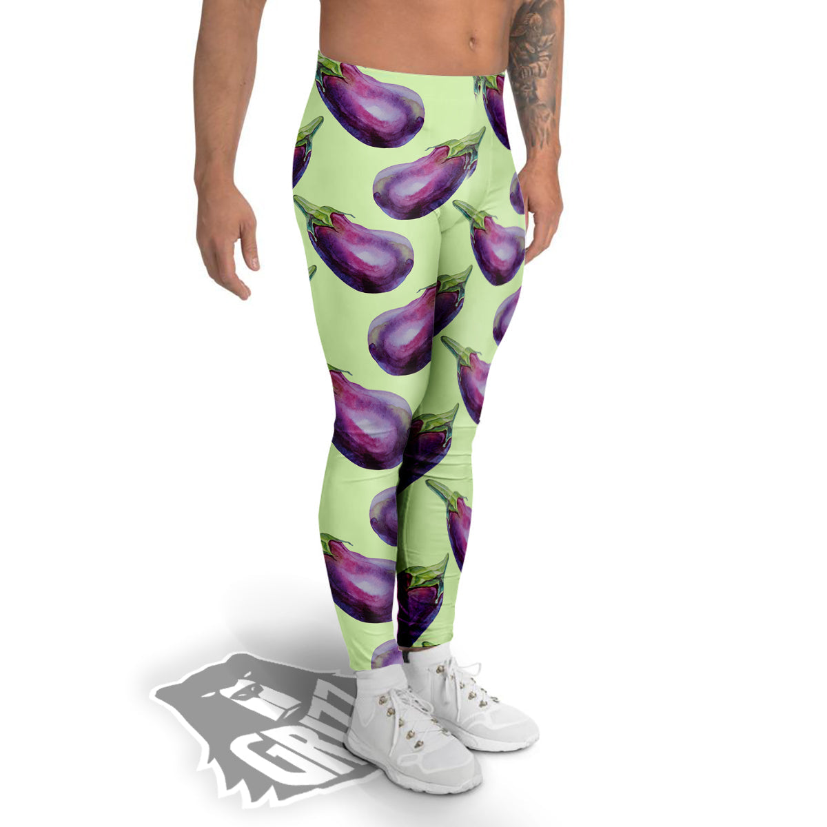 Eggplant Watercolor Pattern Men's Leggings-grizzshop