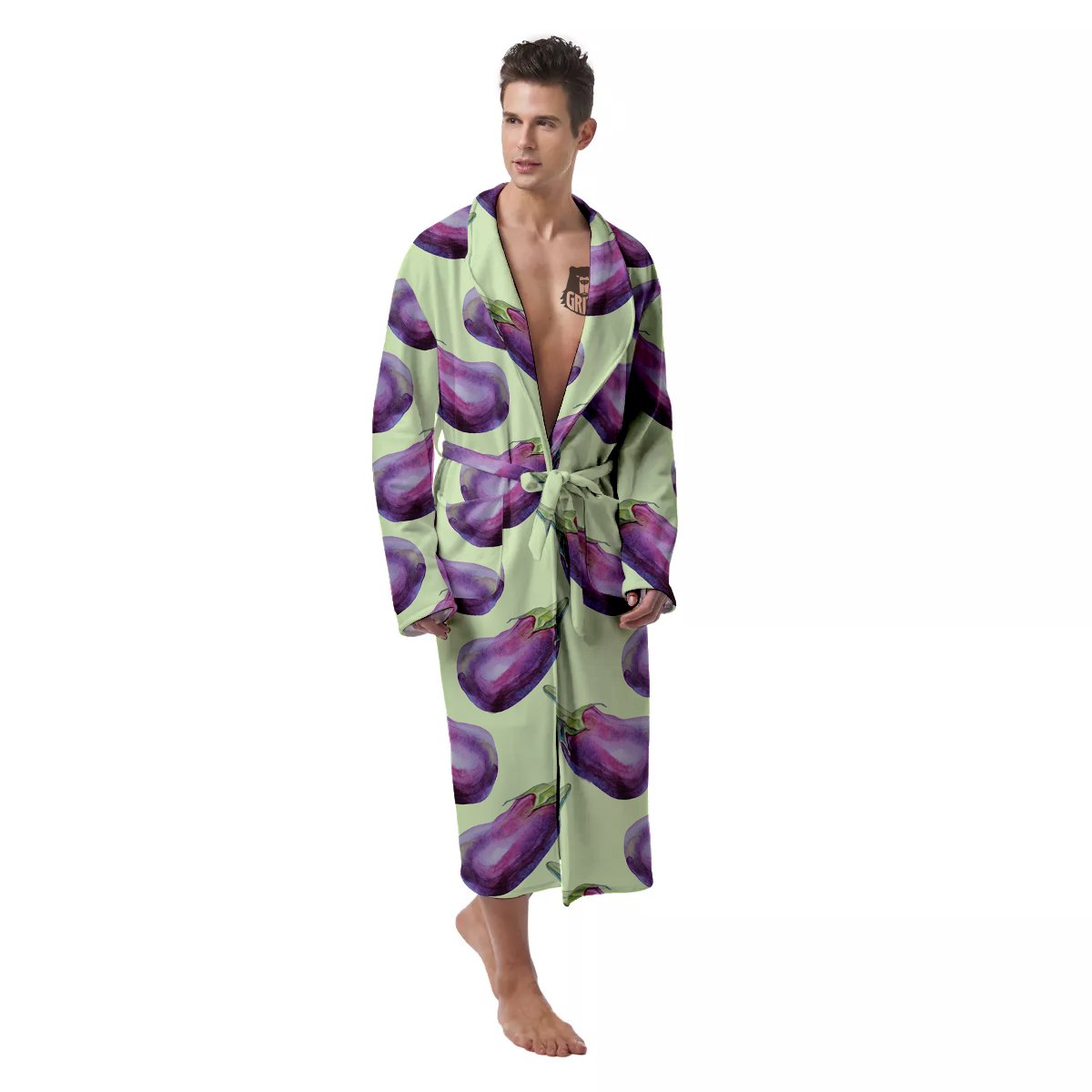 Eggplant Watercolor Pattern Men's Robe-grizzshop