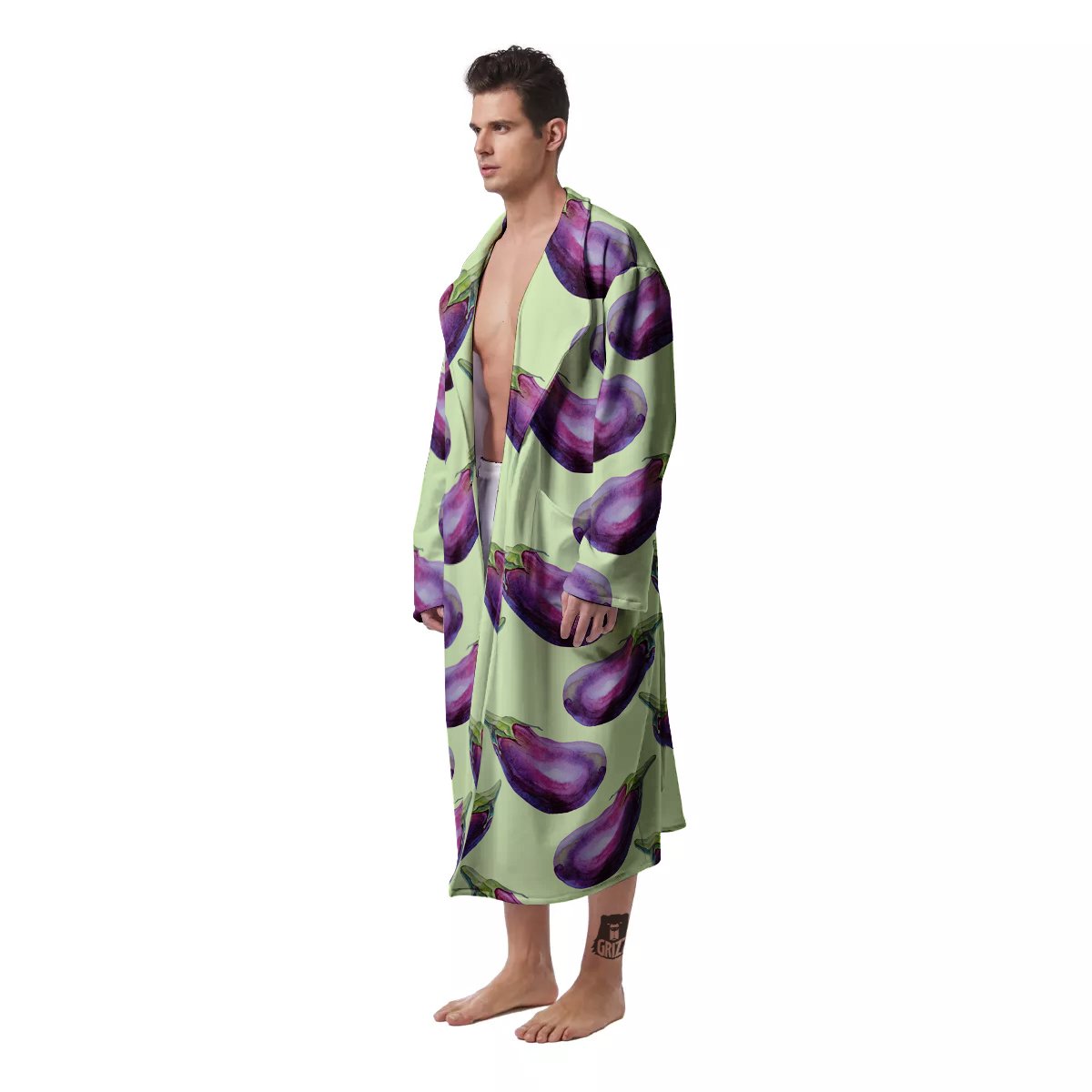 Eggplant Watercolor Pattern Men's Robe-grizzshop