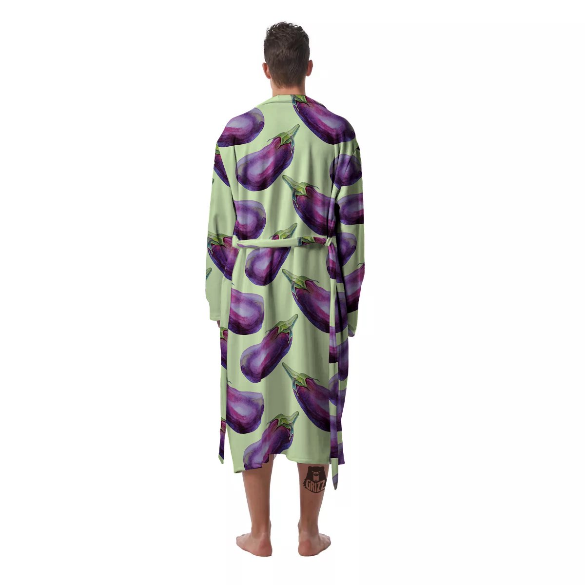 Eggplant Watercolor Pattern Men's Robe-grizzshop