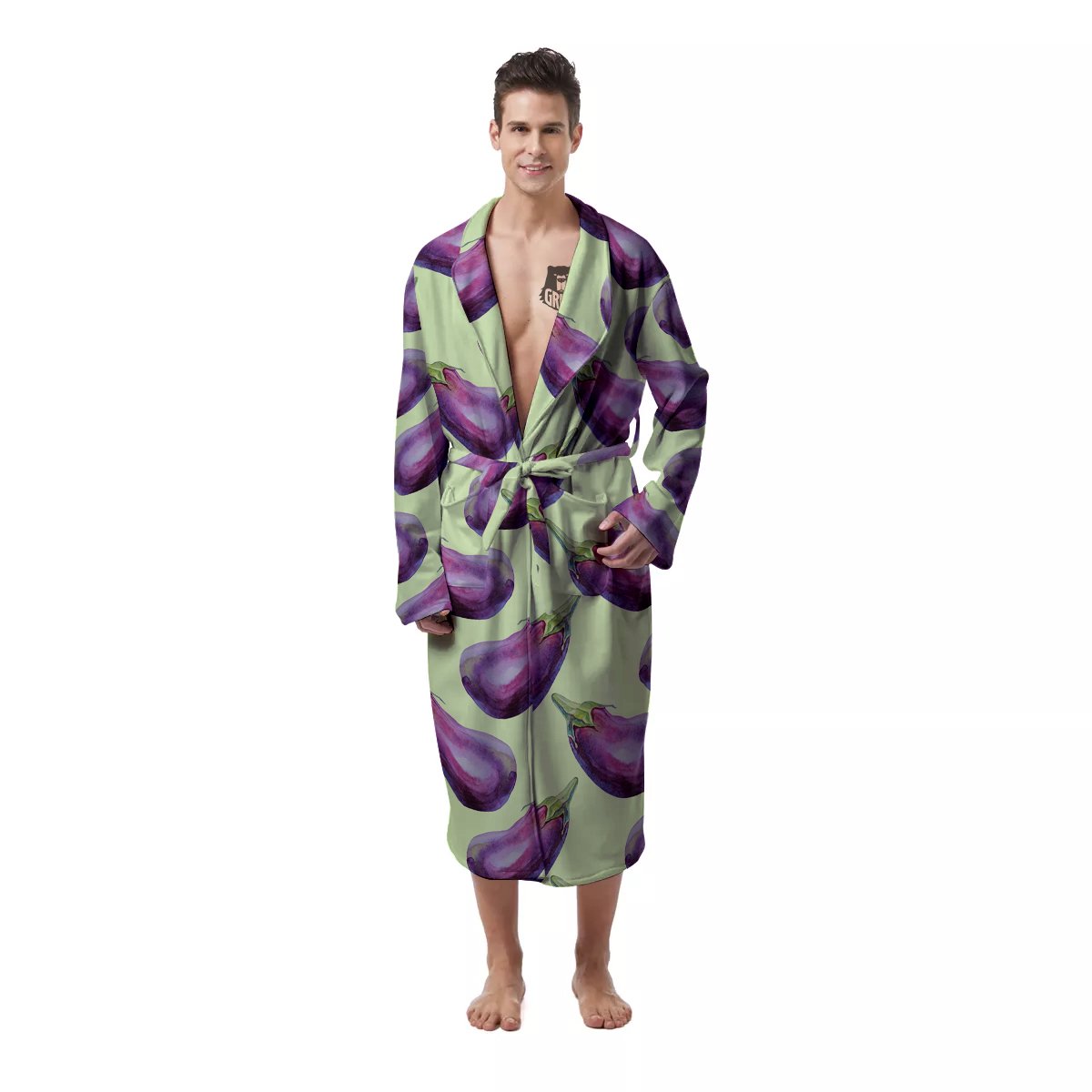 Eggplant Watercolor Pattern Men's Robe-grizzshop