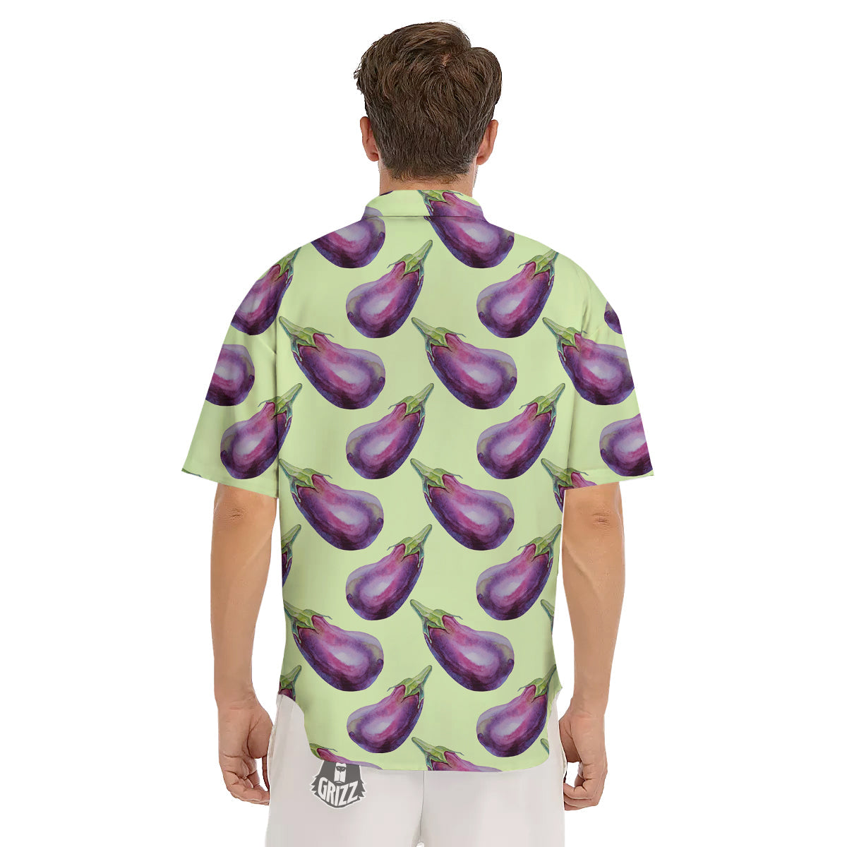 Eggplant Watercolor Pattern Men's Short Sleeve Shirts-grizzshop