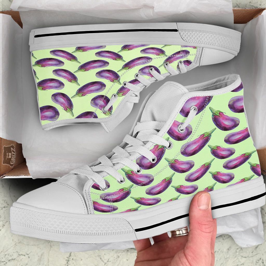 Eggplant Watercolor Pattern White High Top Shoes-grizzshop
