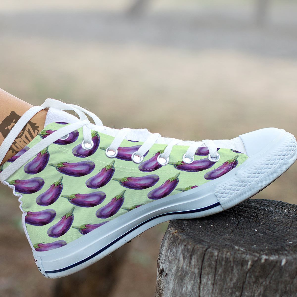 Eggplant Watercolor Pattern White High Top Shoes-grizzshop