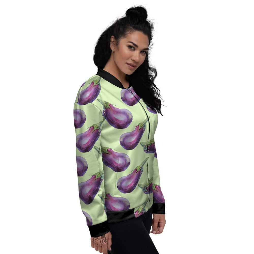 Eggplant Watercolor Pattern Women's Bomber Jacket-grizzshop