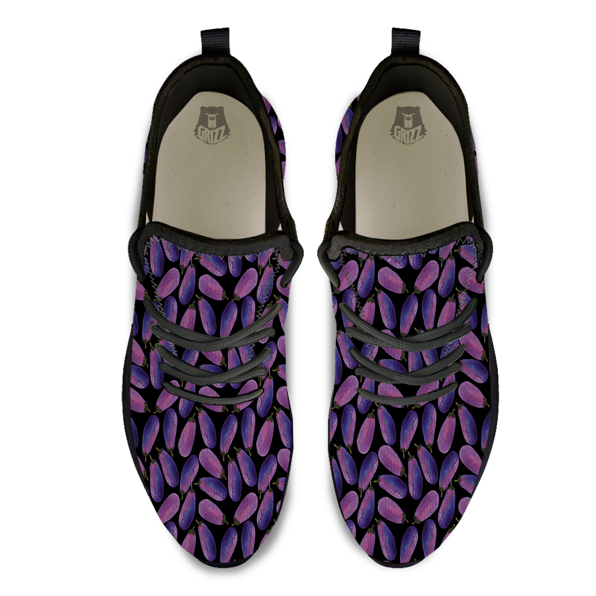 Eggplant Watercolor Print Pattern Black Athletic Shoes-grizzshop