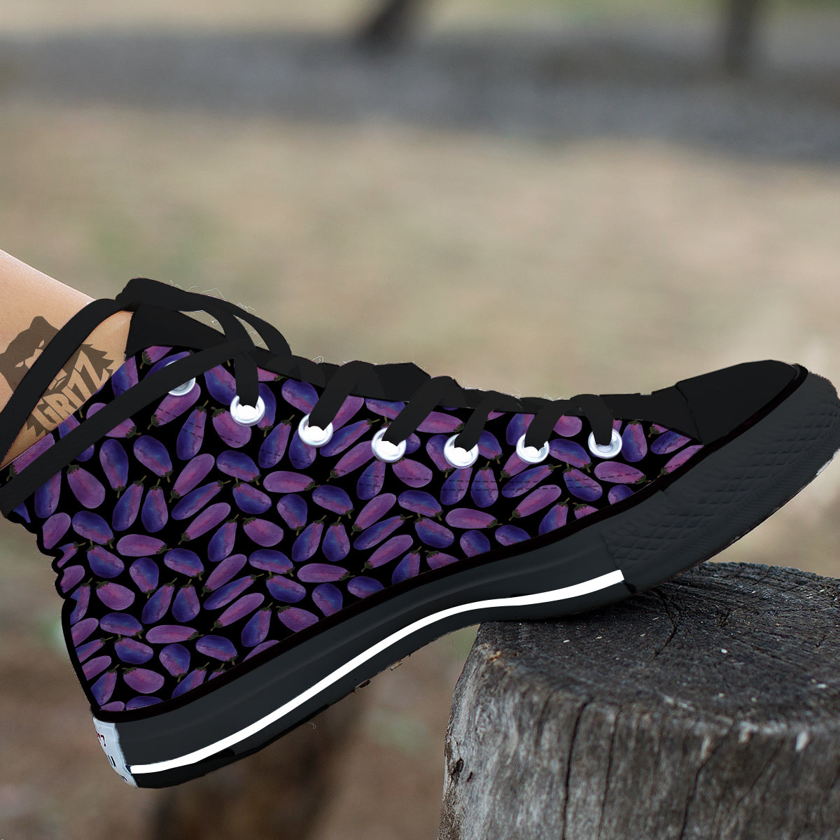 Eggplant Watercolor Print Pattern Black High Top Shoes-grizzshop