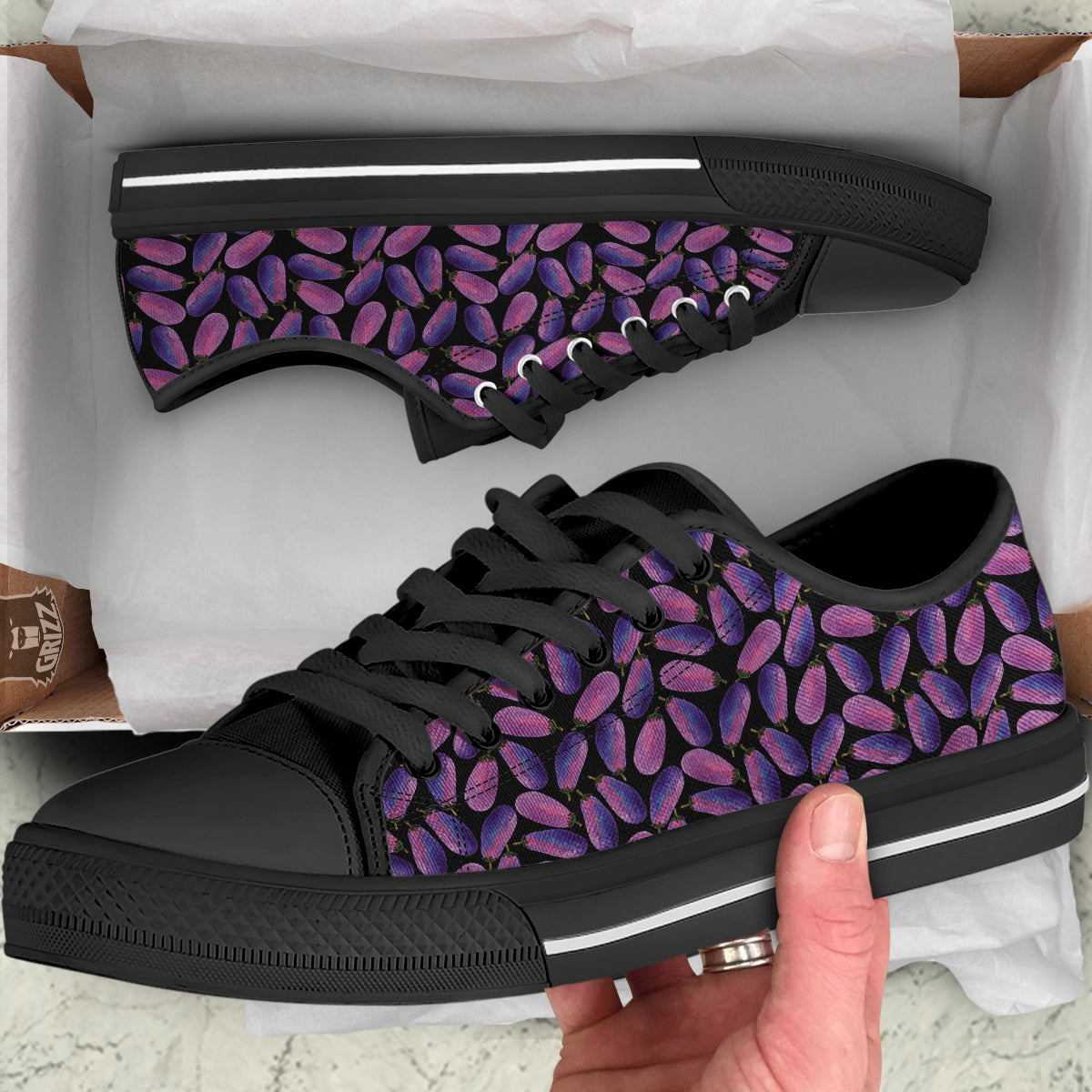 Eggplant Watercolor Print Pattern Black Low Top Shoes-grizzshop